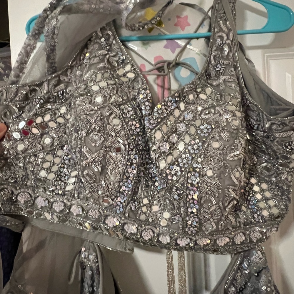 Silver mirror and sequins lehenga